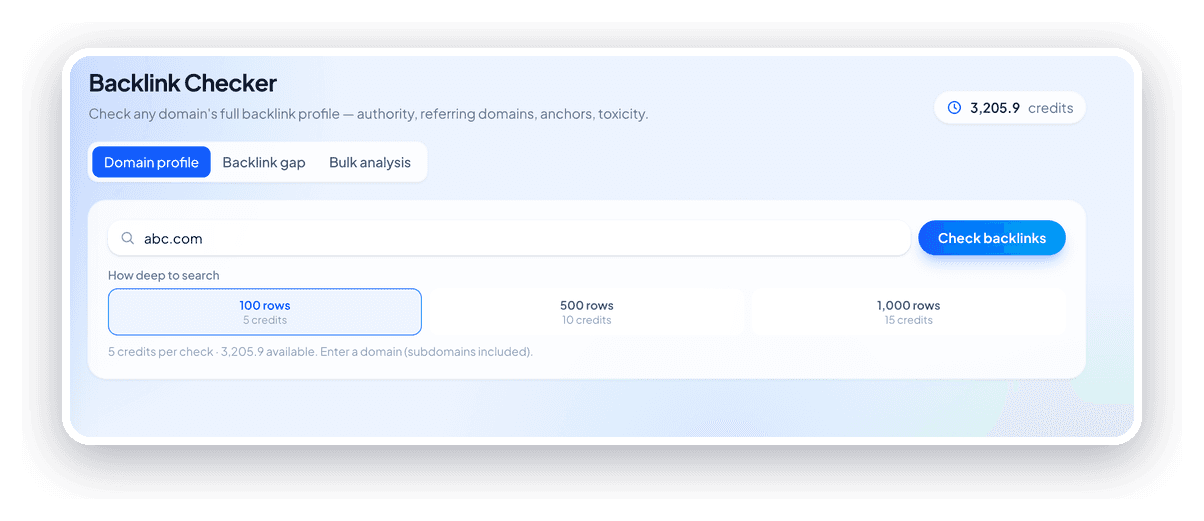 Backlink Checker in the SerpBee dashboard