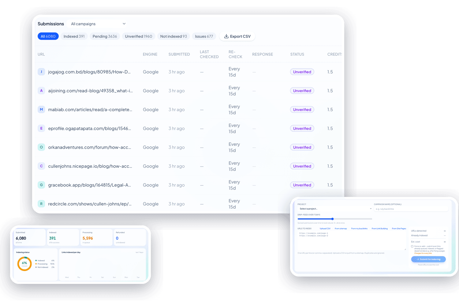 Backlink Indexer in the SerpBee dashboard
