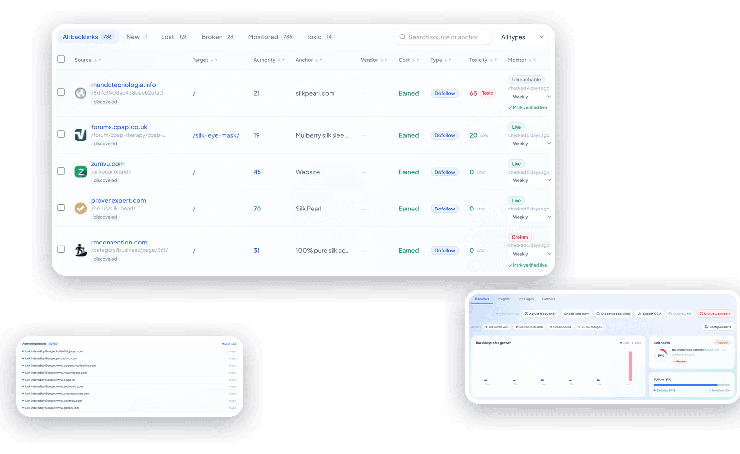 Backlink Monitoring in the SerpBee dashboard